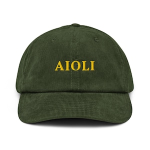 Aioli Embroidered Hat Garlic Lover Cap Foodie Fashion Statement Trendy Corduroy Hat for Sauce Enthusiasts and Food Lovers Garlic Mayo Gift