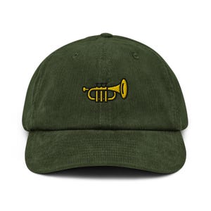 Trumpet Hat Embroidered Corduroy Cap Musician Gift Brass Instrument Lover Hat Jazz Band Accessory Marching Band Embroidery Cap Trumpet Gift