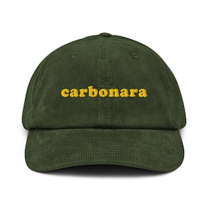 Carbonara Embroidered Corduroy Hat Italian Foodie Cap Sophisticated Statement Hat Perfect for Pasta Lovers and Culinary Enthusiasts