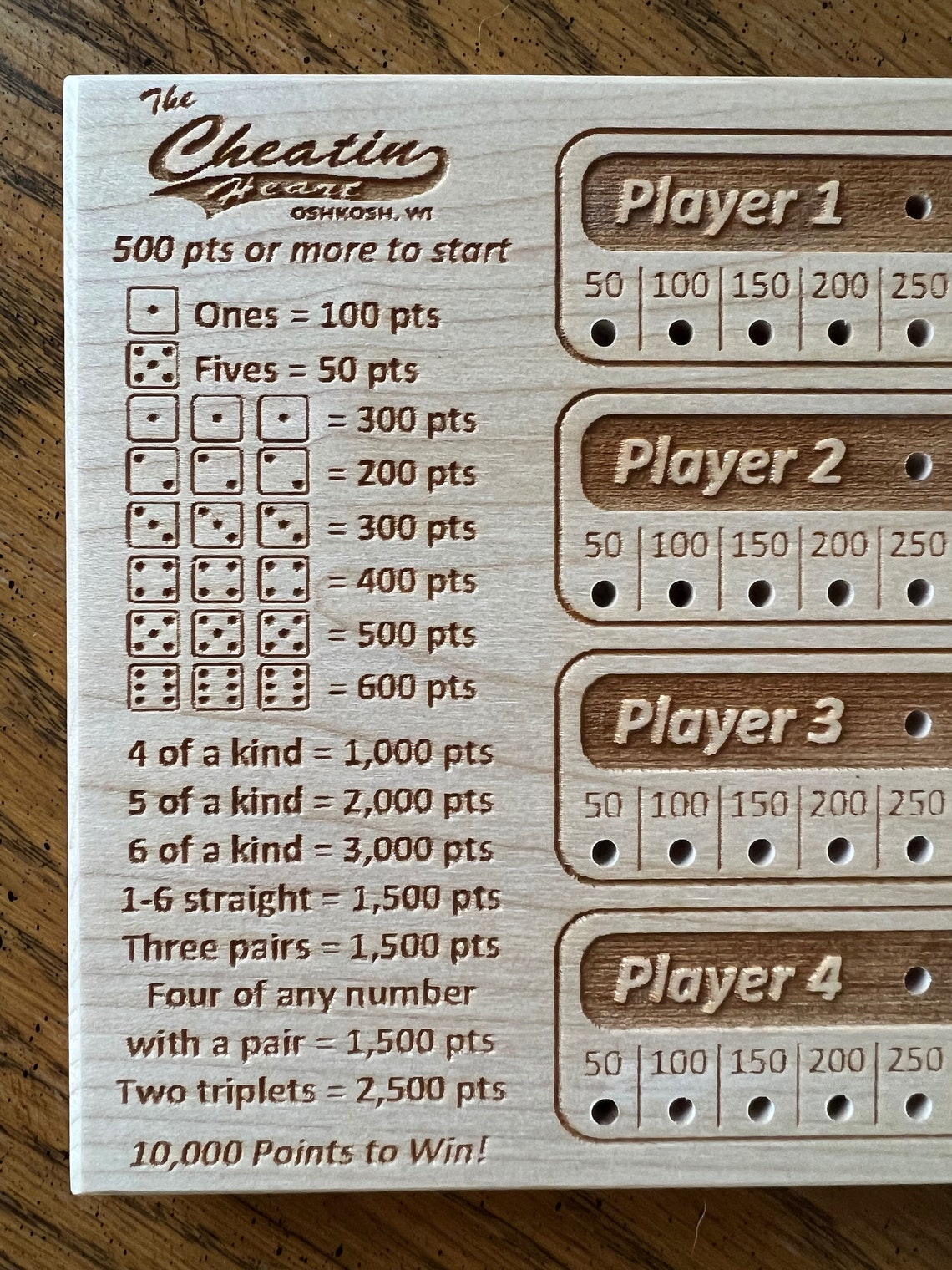 10000 Farkle Dice Game Handcrafted Solid Maple Board A - Etsy
