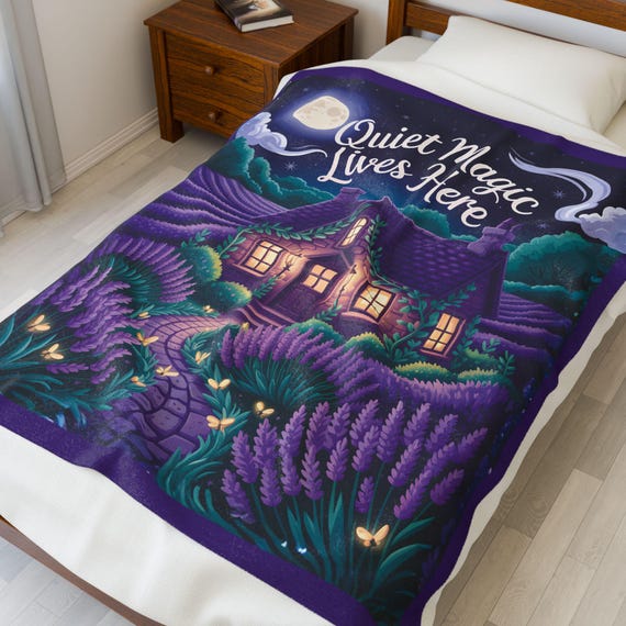 Quiet Magic Lives Here Blanket | Lavender Field Cottage, Moonlight Night