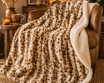 Coperta in pile Sherpa con pelliccia sintetica effetto ghepardo / Coperta di lusso in peluche con stampa animalier / Regalo per la casa in stile safari boho / Coperta accogliente in pelliccia sintetica effetto leopardo