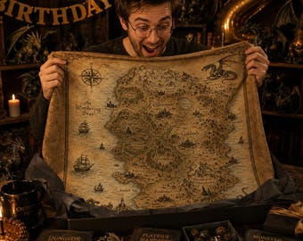 Coperta in pile con mappa del mondo fantasy / Coperta con mappa del regno medievale dei draghi / Regalo fantasy per D&D / Coperta con mappa di Tolkien / Regalo per giocatori