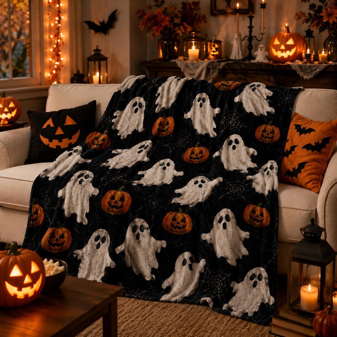 Halloween ghost print throw blanket