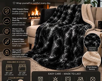 Coperta in pile Sherpa con pelliccia sintetica nera / Lussuosa coperta in peluche color antracite scuro / Casa in stile gotico minimalista / Coperta Sherpa nera accogliente, ideale come regalo, 152 x 203 cm