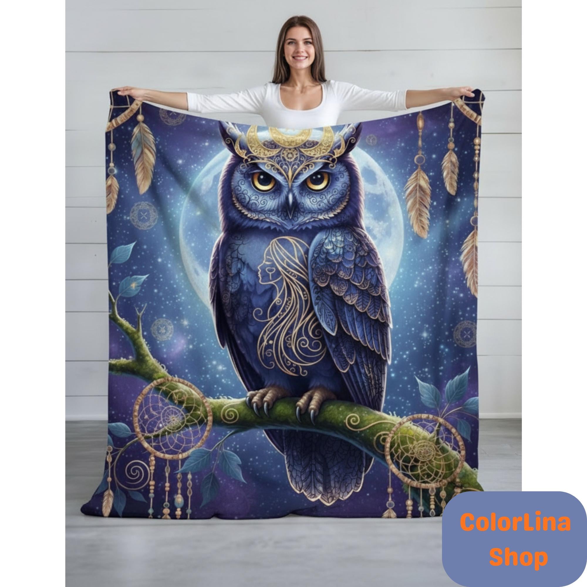 Boho Purple Night Owl Throw Blanket – Soft & Majestic Design for Women