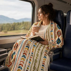 Manta polar tribal bohemia, manta geométrica de rayas aztecas, manta étnica en terracota, azul marino y amarillo, decoración del hogar del suroeste, regalo bohemio