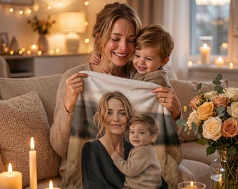 Coperta personalizzata con foto – Coperta in pile con ritratto di famiglia personalizzato / Regalo ricordo per mamma e figlio