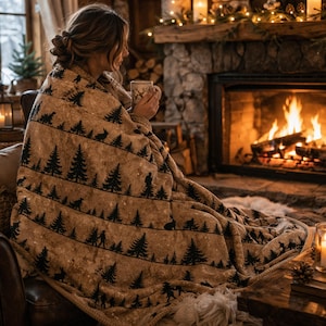 Manta polar acogedora para cabaña, diseño rústico de ciervos en el bosque, manta suave de microfelpa, manta ligera para el sofá.