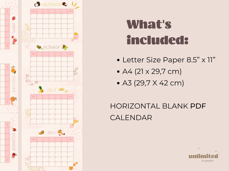 Printable Yearly Calendar A3 Printable Calendar Monthly Blank Calendar