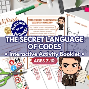 Secret Codes Activity Booklet, Alan Turing Spy Game, Cipher & Braille Learning, Printable Cryptography Worksheet for Kids, Interactive Sheet