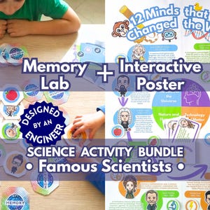 STEM Science Bundle: 12 Scientists Timeline Poster, Memory Game and Handbook. Printable Learning Activity Set for Classroom and Homeschool