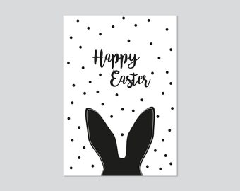 Postkarte HAPPY EASTER schwarz-weiß A6 | Ostergrüße Hasenohren | Ostern Karte Grußkarte | Spruch skandi schlicht | Ostergeschenk Osterhase