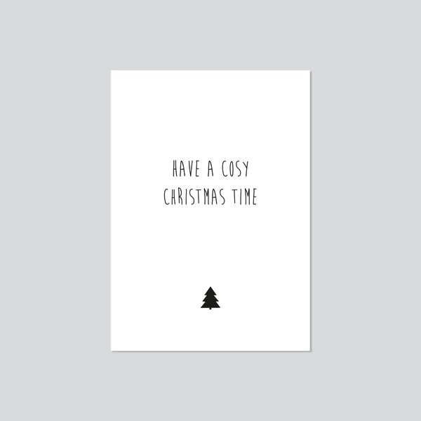 Weihnachtskarte COSY XMAS TIME s/w A6 | Postkarte Weihnachten Karte Weihnachtsbaum Spruch skandinavisch schlicht | Weihnachtsgeschenk