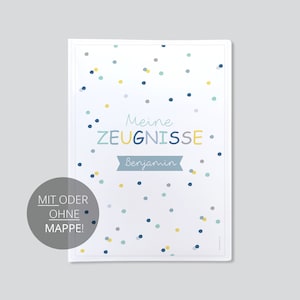 ZEUGNISMAPPE Schule KONFETTI blau | DinA4 | Geschenk zur Einschulung | personalisiert | Titelblatt mit Mappe oder nur Titelblatt