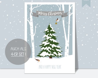 Weihnachtskarte TANNENBAUM A6 | Postkarte Weihnachten | Karte Weihnachtsbaum mit Schnee und Stern schlicht | Weihnachtsgeschenk