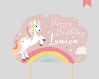 DIY Kuchentopper EINHORN personalisiert | zum selbst ausschneiden | personalisierbar | Kindergeburtstag Deko Kuchen Pferde Caketopper