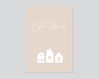 Weihnachtskarte HÄUSER A6 | Postkarte Weihnachten beige | Karte skandinavisch Skandi schlicht | Weihnachtsgeschenk | Merry Christmas