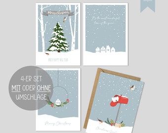 Weihnachtskarte 4er-SET A6 | Postkarte Weihnachten | Karte Post Weihnachtsmann schlicht | Weihnachtsgeschenk | Merry Christmas | XMAS