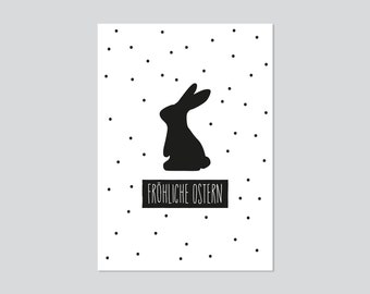 Postkarte FRÖHLICHE OSTERN schwarz-weiß A6 | Ostergrüße Ostern Karte Grußkarte | Spruch skandinavisch schlicht | Ostergeschenk Osterhase