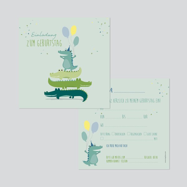 10x Einladungskarten Kindergeburtstag KROKOS | Krokodil Geburtstag | Einladung Kinderparty | Krokoeinladung | Motto