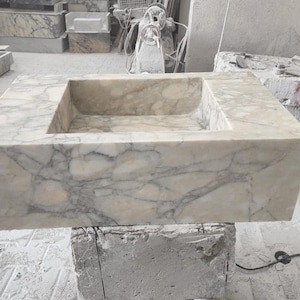 Calacatta Monet Marble Sink Wall Mounted Marble Sink Bathroom Wash Basin Kitchen Tool Powder Room Marble Sink Black Marble Sink  Vanity