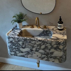 Custom Calacatta Viola Marble Sink Wall Mounted Marble Sink Bathroom Wash Basin Kitchen Tool Powder Room Marble Sink Black Marble Sink