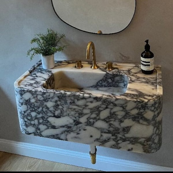 Custom Calacatta Viola Marble Sink Wall Mounted Marble Sink Bathroom Wash Basin Kitchen Tool Powder Room Marble Sink Black Marble Sink