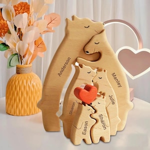 Puzzle personalizzato in legno con famiglia di orsi: decorazione per la casa incisa al laser