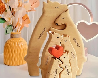 Personalisiertes Holzpuzzle Bärenfamilie: Laser graviertes Wohndekor
