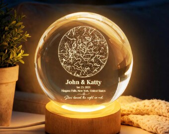 Personalisierte Sternenkarte Kristallkugel Nachtlicht - The Moment We Met Personalisiertes Name Love Story Geschenk