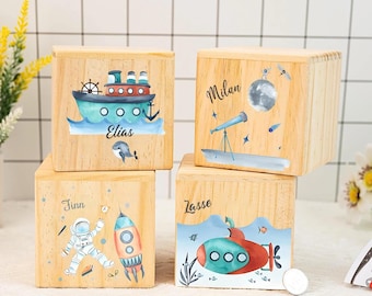 Personalisierte Namen Spardose: Sparschwein aus Holz Astronaut Schiff U-Boot Einhorn Thema Raumschiff Astronaut Raumschiff