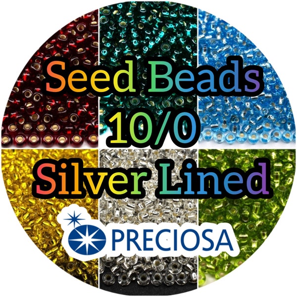 10/0 PRECIOSA Rocailles Czech glass seed beads. Transparent - Silver Lined.