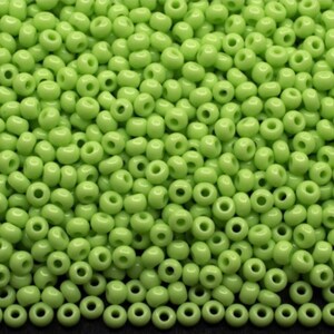 6/0 53410 Preciosa Seed Beads Rocailles. Green - Opaque Natural. Czech glass seed beads.
