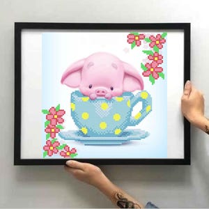 DIY Bead embroidery kit  &quot;Piglet in a cup&quot;.