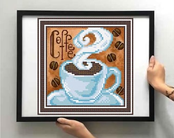 DIY kralenborduurpakket "Koffie". Handwerk met kralen. Kit met kralenwerk. Doe-het-zelf kralenpakket Borduurpatroon Borduurpakket. Borduurpakket