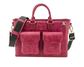 Personalized Leather Laptop Messenger Briefcase,Leather Work Bag,Personalized 100% Leather Rainbow Briefcase / Laptop Bag,