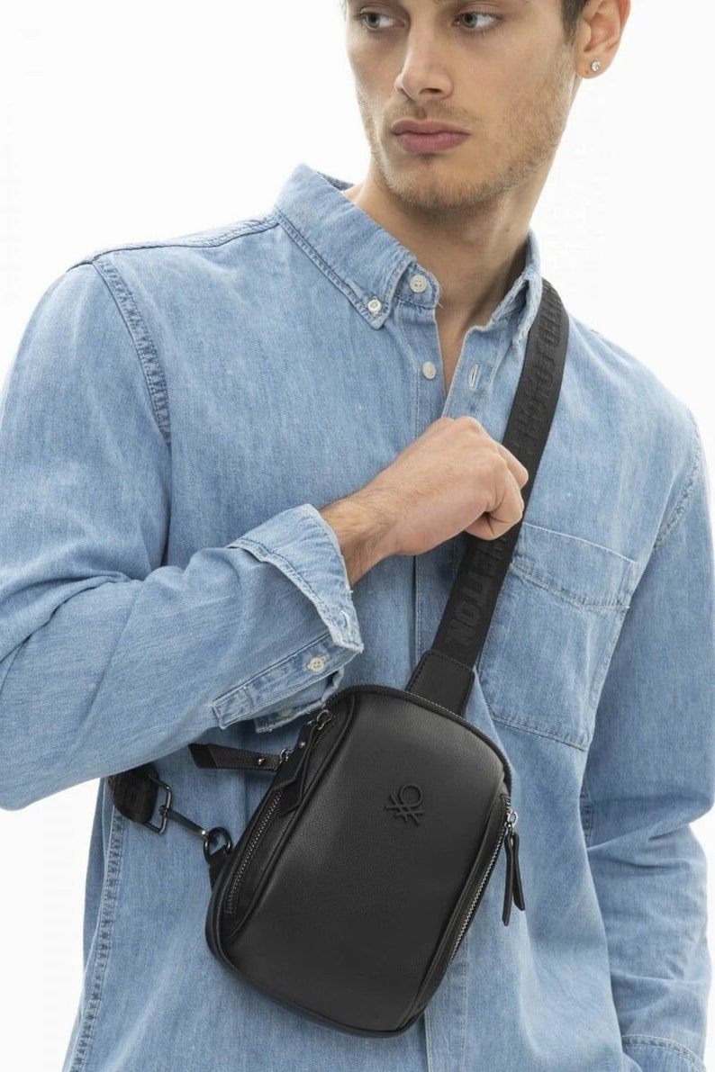 Benetton Sling Bag,Retro Style Sling Bag,Leather Utility Bag,Top Grain Leather Crossbody Bag with Adjustable Shoulder Strap image 1