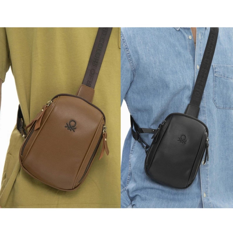 Benetton Sling Bag,Retro Style Sling Bag,Leather Utility Bag,Top Grain Leather Crossbody Bag with Adjustable Shoulder Strap image 2