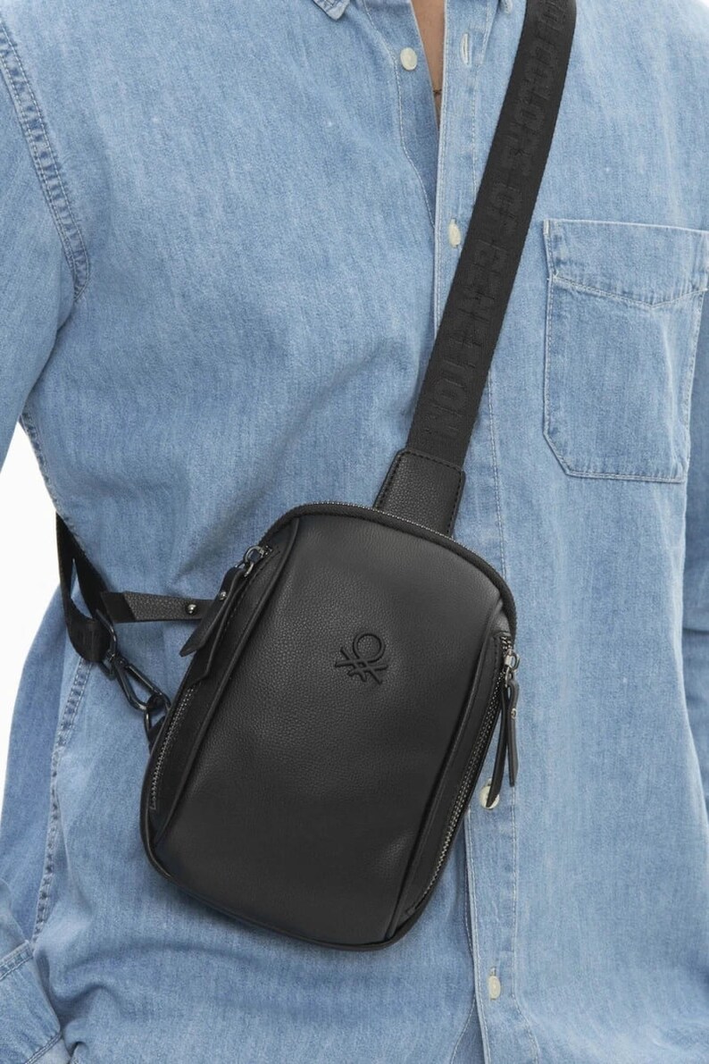 Benetton Sling Bag,Retro Style Sling Bag,Leather Utility Bag,Top Grain Leather Crossbody Bag with Adjustable Shoulder Strap Black
