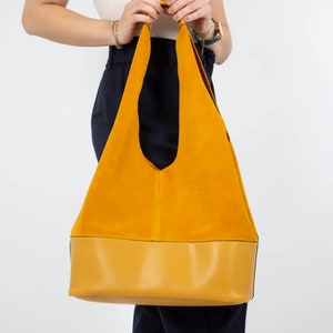 Hobo Sling Bag,Slouchy Hobo Bag,Boho Crossbody purse,Crossbody bag,Women's Designer Handbag,Genuine Suede Casual Shoulder Bag saffron