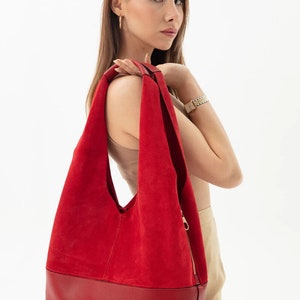 Hobo Sling Bag,Slouchy Hobo Bag,Boho Crossbody purse,Crossbody bag,Women's Designer Handbag,Genuine Suede Casual Shoulder Bag image 6