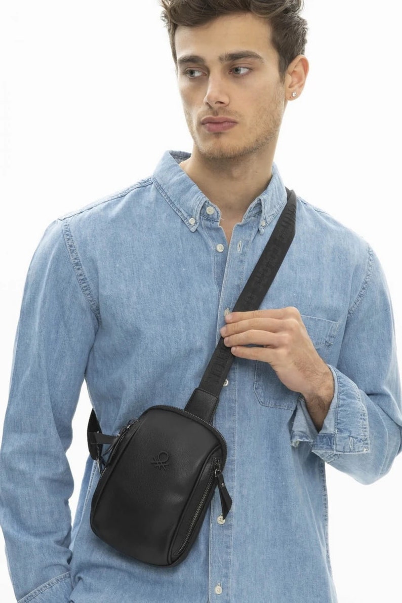 Benetton Sling Bag,Retro Style Sling Bag,Leather Utility Bag,Top Grain Leather Crossbody Bag with Adjustable Shoulder Strap image 4