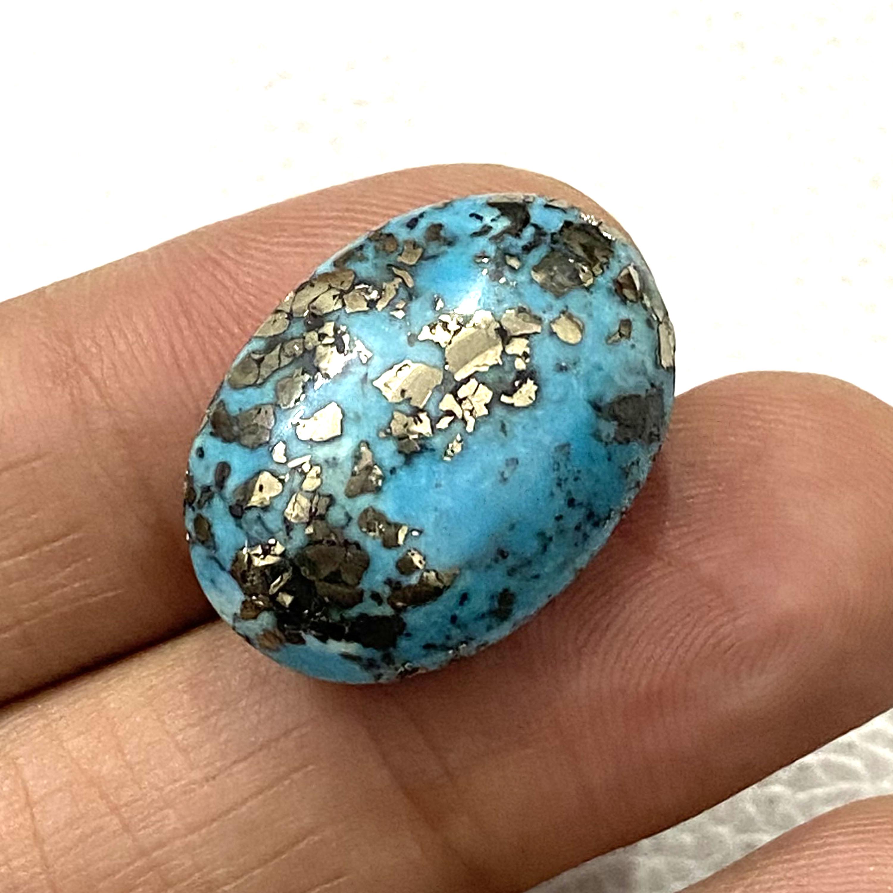 ⚠Ｍ⚠№33■RubyCopperTurquoise / pyrite 33 Cts Natural Turquoise Pyrite Cabochon: Oval Gemstone (24x17x10