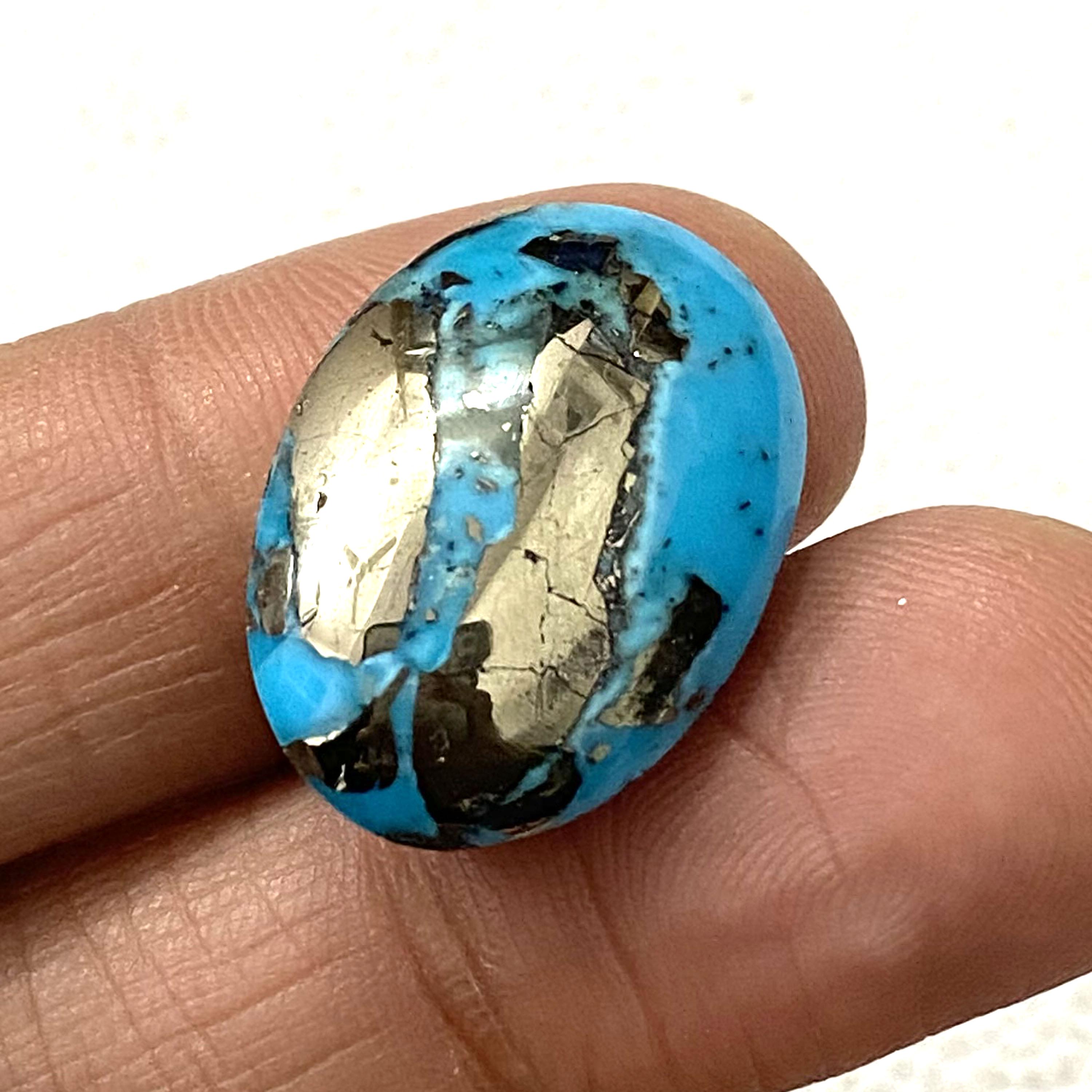 ⚠Ｍ⚠№33■RubyCopperTurquoise / pyrite 33 Cts Natural Pyrite Turquoise Cabochon: Oval Persian Gemstone
