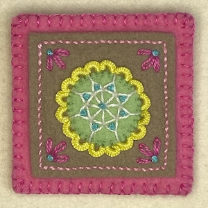 Posy Pin PDF Pattern Spring Colors wool felt appliqué with embroidery