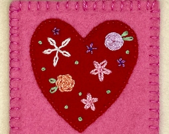 Heart Ornament PDF Pattern:  Wool Felt Appliqué and Embroidery
