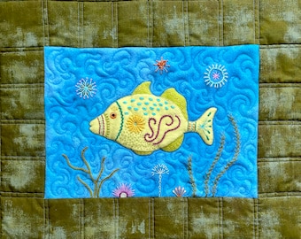 Fantasy Fish Wool Appliqué and Embroidery PDF Pattern for small quilt