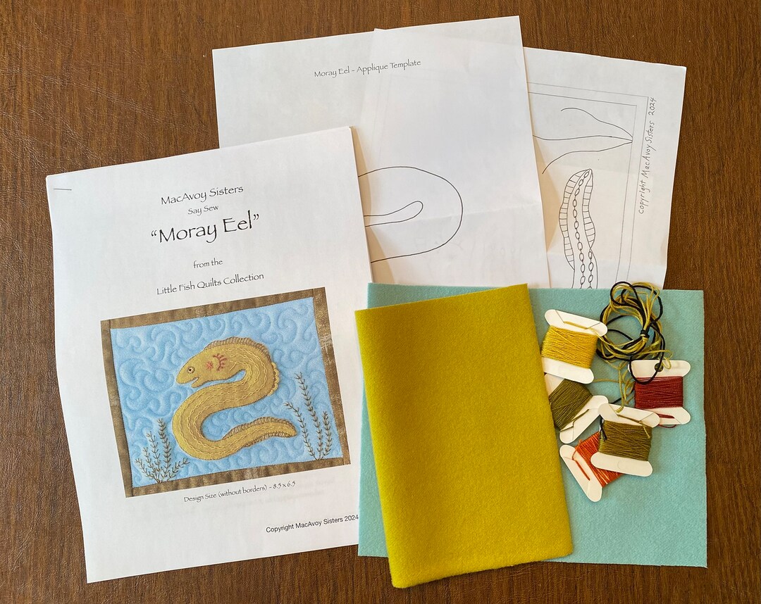 Moray Eel Kit for Wool Appliqué and Embroidery With Materials and