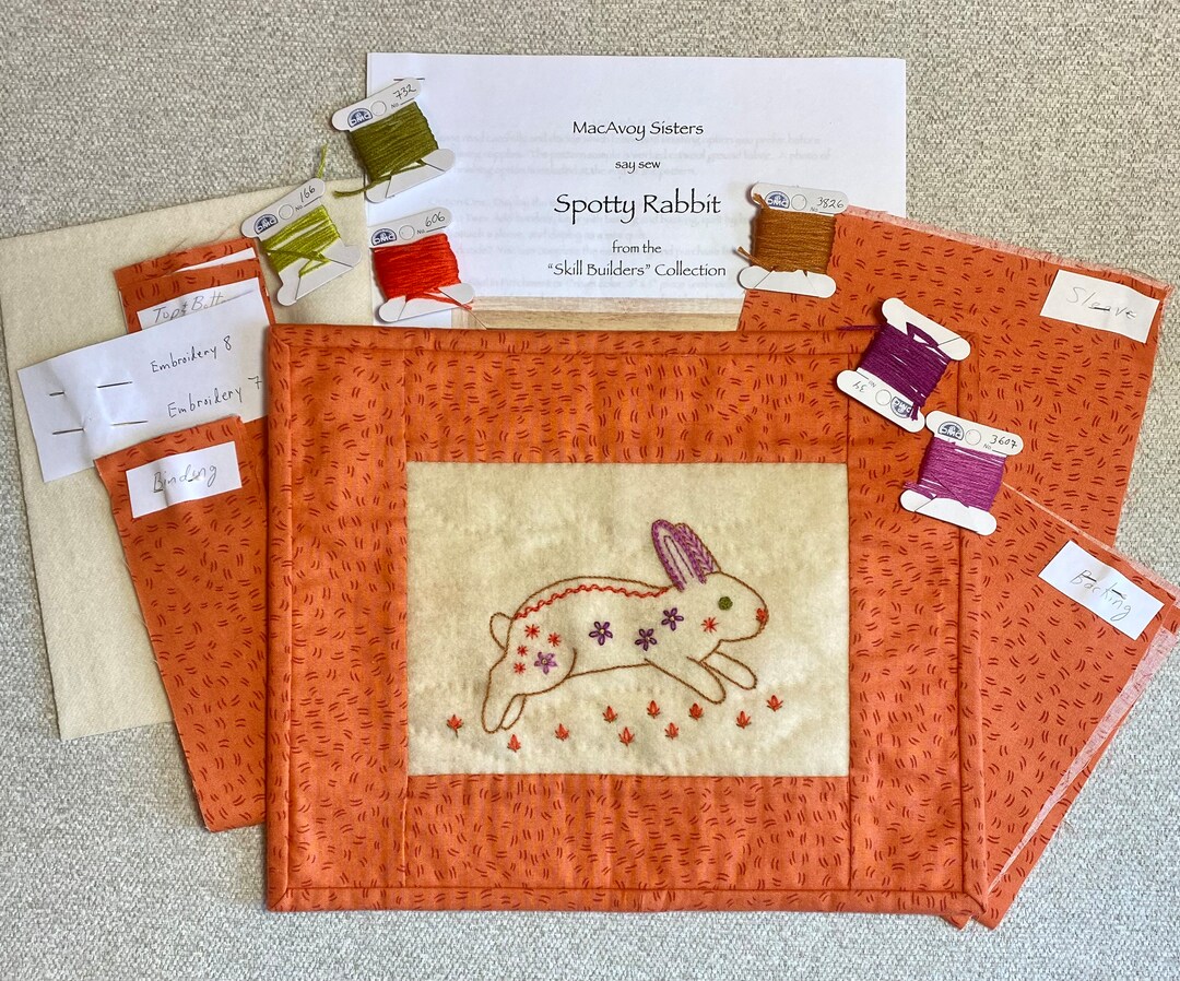 Spotty Rabbit Kit for Embroidered Mini Quilt With Materials Etsy
